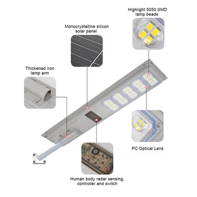 Alles-in-één zon-aangedreven LED straatlantaarn afstandsbediening waterdichte bewegingssensor voor buitengebruik